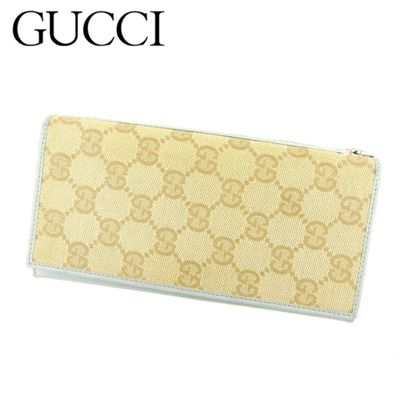 Gucci Wallet blue long beige canvas accessory GG leather zipper - Picture 1 of 6